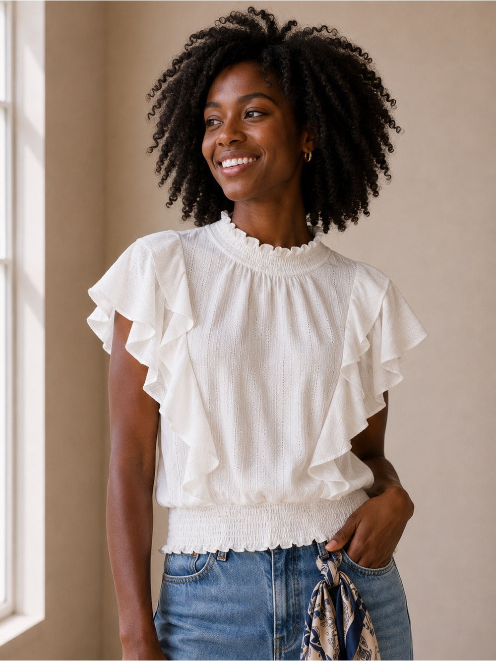 LOFT Ruffled Mock Neck Top